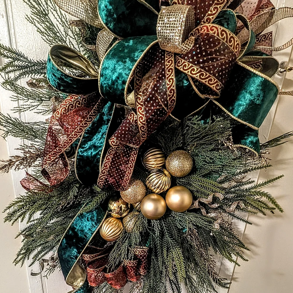 Festive Green and Gold Holiday Wreath